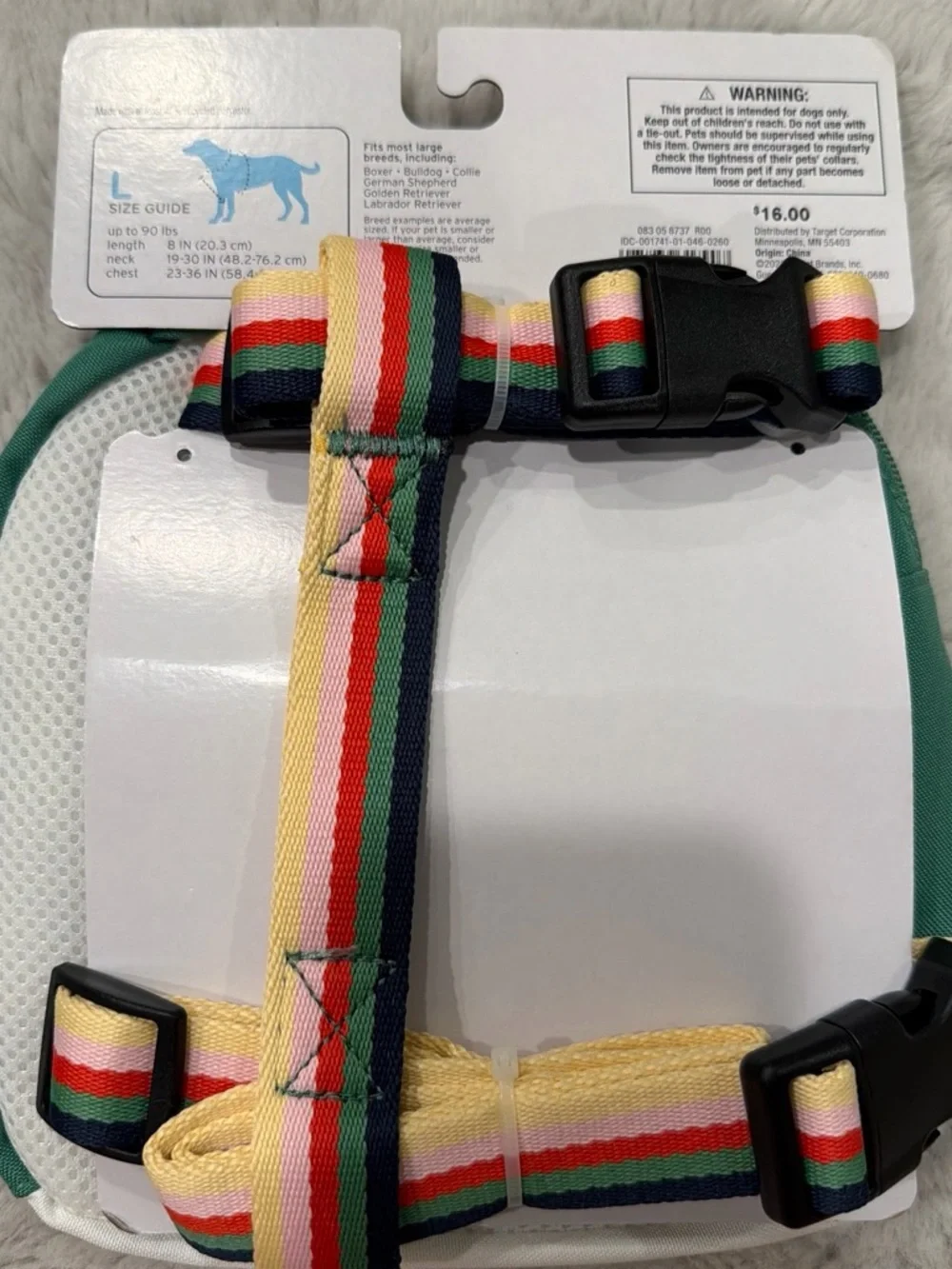 Boots & Barkley Green Dog Backpack Harness with Multicolor Straps